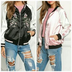 Reversible Silky Embroidered Boho Bomber Jacket